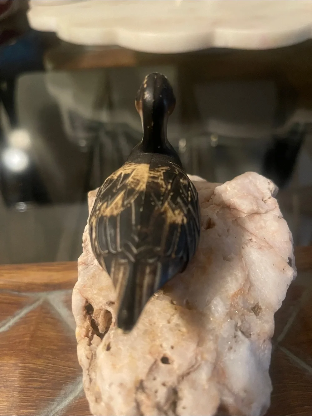 Hand-Painted Black and Gold Decorative Bird Figurine